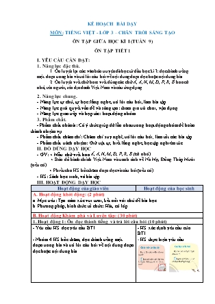 Kế hoạch bài dạy Tiếng Việt Lớp 3 Sách Chân trời sáng tạo - Học kỳ I - Tuần 9, Ôn tập giữa học kì I: Ôn tập tiết 1