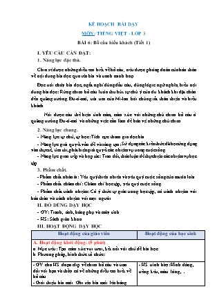 Kế hoạch bài dạy Tiếng Việt Lớp 3 Sách Chân trời sáng tạo - Học kỳ II - Tuần 34, Bài 6: Bồ câu hiếu khách