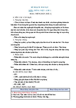 Kế hoạch bài dạy Tiếng Việt Lớp 3 Sách Chân trời sáng tạo - Học kỳ II - Tuần 22, Bài 4: Tiếng đàn