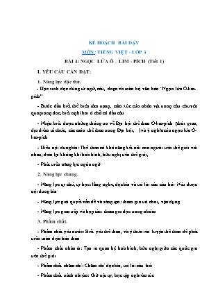 Kế hoạch bài dạy Tiếng Việt Lớp 3 Sách Chân trời sáng tạo - Học kỳ II - Tuần 24, Bài 4: Ngọc lửa Ô–lim-pích