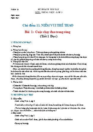 Kế hoạch bài dạy Tiếng Việt Lớp 3 Sách Chân trời sáng tạo - Học kỳ II - Tuần 23, Chủ điểm 11: Niềm vui thể thao - Bài 1: Cuộc chạy đua trong rừng