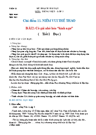 Kế hoạch bài dạy Tiếng Việt Lớp 3 Sách Chân trời sáng tạo - Học kỳ II - Tuần 23, Chủ điểm 11: Niềm vui thể thao - Bài 2: Cô gái nhỏ hóa “kình ngư”