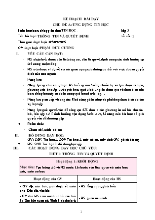 Kế hoạch bài dạy Tin học Lớp 3 - Chủ đề A: Ứng dụng tin học - Năm học 2022-2023 - Phạm Đức Cường