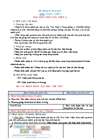 Kế hoạch bài dạy Toán Lớp 3 Sách Chân trời sáng tạo - Tuần 33 - Bài: Tiền Việt Nam (Tiết 1)