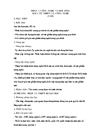 Giáo án Công nghệ Lớp 3 Sách Chân trời sáng tạo - Phần 1: Công nghệ và đời sống - Bài 1: Tự nhiên và công nghệ