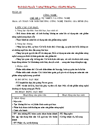 Giáo án Công nghệ Lớp 3 Sách Kết nối tri thức - Tuần 18, Chủ đề 1: Tự nhiên và công nghệ - Bài 6: An toàn với môi trường công nghệ trong gia đình (Tiết 4) - Đinh Quốc Nguyễn