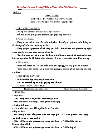 Giáo án Công nghệ Lớp 3 Sách Kết nối tri thức - Tuần 2, Chủ đề 1: Tự nhiên và công nghệ - Bài 01: Tự nhiên và công nghệ (Tiết 2) - Đinh Quốc Nguyễn
