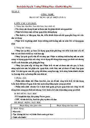 Giáo án Công nghệ Lớp 3 Sách Kết nối tri thức - Tuần 5, Chủ đề 1: Tự nhiên và công nghệ - Bài 03: Sử dụng quạt điện (Tiết 1) - Đinh Quốc Nguyễn