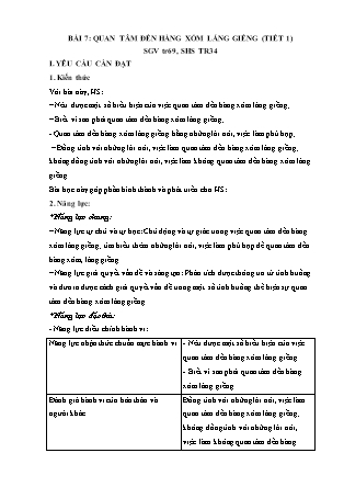 Giáo án Đạo đức Lớp 3 Sách Chân trời sáng tạo - Tuần 15 - Bài 7: Quan tâm đến hàng xóm láng giềng (Tiết 1)