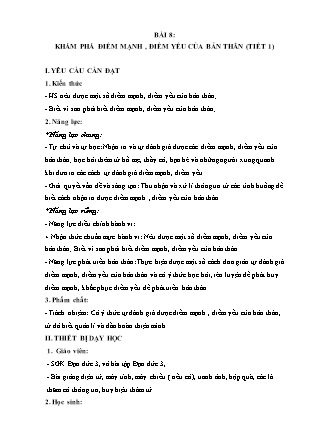 Giáo án Đạo đức Lớp 3 Sách Chân trời sáng tạo - Tuần 19 - Bài 8: Khám phá điểm mạnh, điểm yếu của bản thân (Tiết 1)