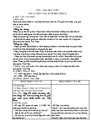Giáo án Đạo đức Lớp 3 Sách Chân trời sáng tạo - Tuần 30 - Bài 12: Việt Nam tươi đẹp (Tiết 2)
