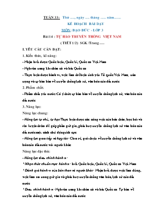 Giáo án Đạo đức Lớp 3 Sách Chân trời sáng tạo - Tuần 33 - Bài 14: Tự hào truyền thống Việt Nam (Tiết 1)