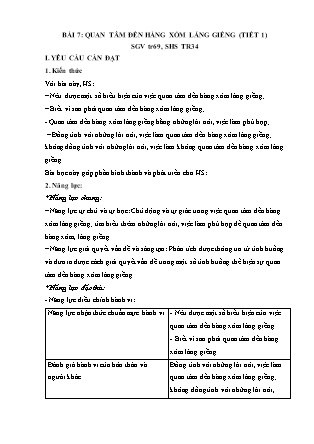 Giáo án Đạo đức Lớp 3 - Tuần 15, Bài 7: Quan tâm đến hàng xóm láng giềng (Tiết 1)