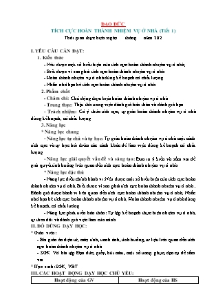 Giáo án Đạo đức Lớp 3 - Tuần 8, Bài 4: Tích cực hoàn thành nhiệm vụ ở nhà (Tiết 1)