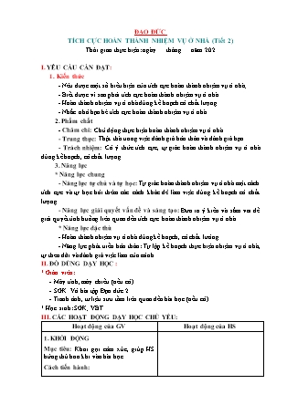 Giáo án Đạo đức Lớp 3 - Tuần 9, Bài 4: Tích cực hoàn thành nhiệm vụ ở nhà (Tiết 2)