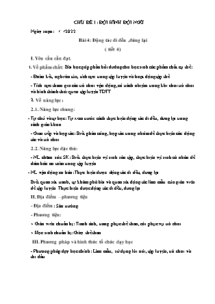 Giáo án Giáo dục thể chất Lớp 3 - Chủ đề 1: Đội hình đội ngũ - Bài 4: Động tác đi đều, đứng lại (Tiết 4)