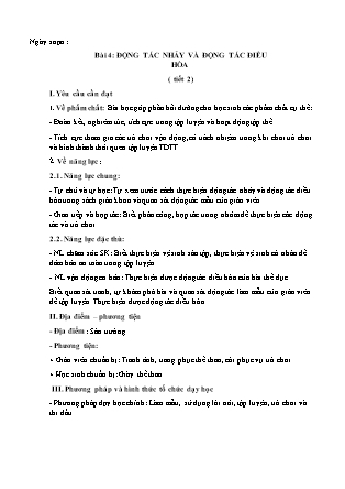 Giáo án Giáo dục thể chất Lớp 3 - Chủ đề 2: Bài tập thể dục - Bài 4: Động tác nhảy và động tác điều hòa (Tiết 2)