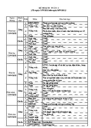 Kế hoạch bài dạy Lớp 3 - Tuần 2 - Năm học 2022-2023