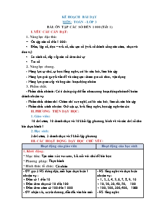 Kế hoạch bài dạy môn Toán Lớp 3 - Tuần 1 - Bài: Ôn tập các số đến 1 000 (Tiết 1)