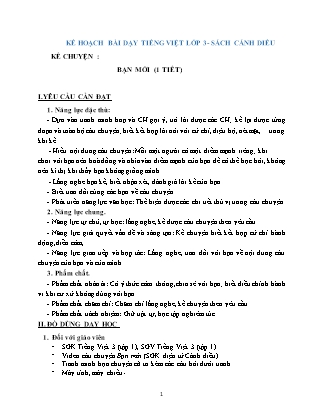 Kế hoạch bài dạy Tiếng Việt Lớp 3 Sách Cánh diều - Kể chuyện: Bạn mới
