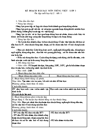 Kế hoạch bài dạy Tiếng Việt Lớp 3 Sách Chân trời sáng tạo - Học kỳ II - Tuần 35, Ôn tập cuối học kỳ 2 (Tiết 1)