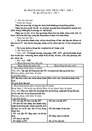 Kế hoạch bài dạy Tiếng Việt Lớp 3 Sách Chân trời sáng tạo - Học kỳ II - Tuần 35, Ôn tập cuối học kỳ 2 (Tiết 2)