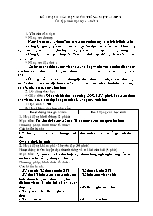 Kế hoạch bài dạy Tiếng Việt Lớp 3 Sách Chân trời sáng tạo - Học kỳ II - Tuần 35, Ôn tập cuối học kỳ 2 (Tiết 3)