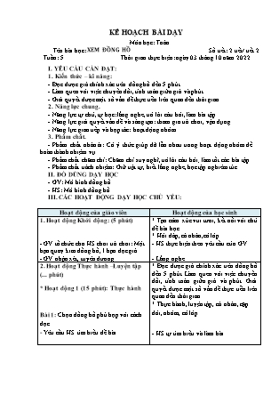 Kế hoạch bài dạy Toán Lớp 3 - Tuần 5 - Năm học 2022-2023 - Nguyễn Văn Toàn