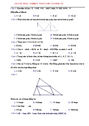 230 Câu trắc nghiệm môn Toán Lớp 3 (Có đáp án)