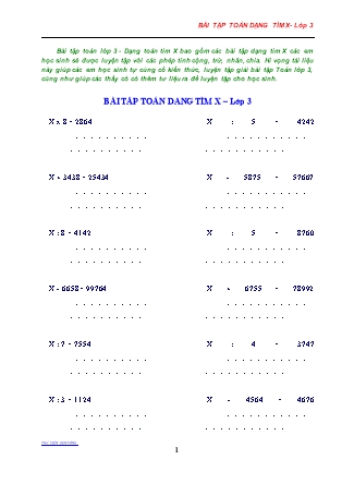 Bài tập Toán dạng tìm x Lớp 3