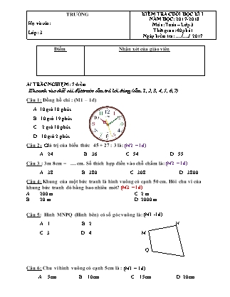 Bộ đề thi học kì I Lớp 3 theo Thông tư 22 (Có đáp án)