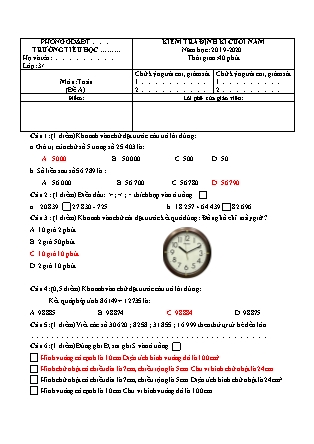 Đề kiểm tra cuối năm môn Toán Lớp 3 - Đề 1 (Có đáp án) - Năm học 2018-2019