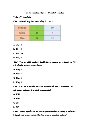 Đề thi học kì 1 môn Toán Lớp 3 sách Chân trời sáng tạo - Đề 2 (Có đáp án)