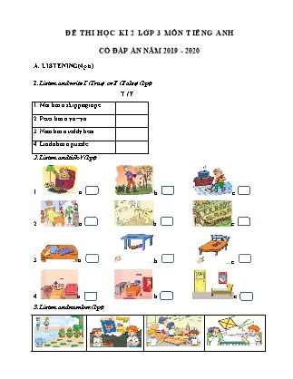 Đề thi học kì 2 Lớp 3 môn Tiếng Anh (có đáp án) - Năm 2019-2020