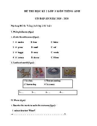 Đề thi học kì 2 Lớp 3 môn Tiếng Anh (Có đáp án) - Năm học 2019-2020