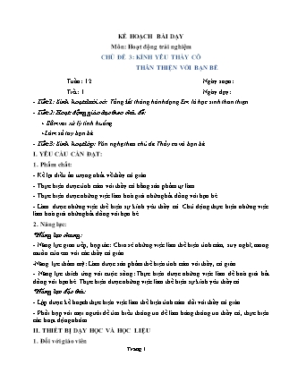 Giáo án hoạt động trải nghiệm Khối lớp 3 sách Chân trời sáng tạo - Tuần 12 Giáo án hoạt động trải nghiệm Khối lớp 3 sách Chân trời sáng tạo - Tuần 12