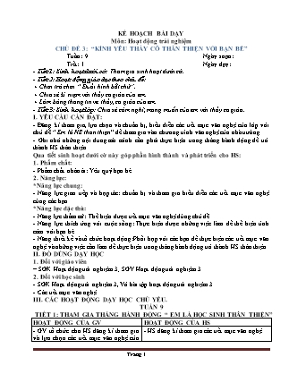 Giáo án hoạt động trải nghiệm Lớp 3 sách Chân trời sáng tạo - Tuần 09 Giáo án hoạt động trải nghiệm Lớp 3 sách Chân trời sáng tạo - Tuần 09