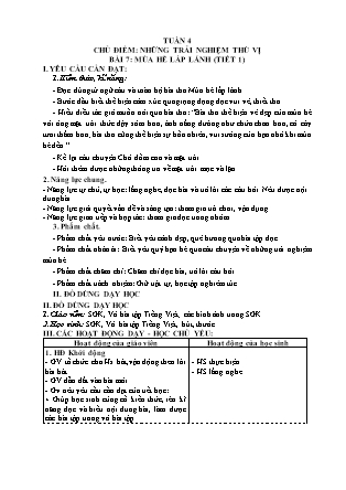 Giáo án môn Tiếng Việt Lớp 3 sách Kết nối tri thức - Tuần 4 - Chủ điểm: Những trải nghiệm thú vị - Bài 7: Mùa hè lấp lánh (Tiết 1)