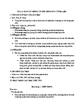 Giáo án môn Tin học Lớp 3 sách Kết nối tri thức - Bài 10: Bảo vệ thông tin khi dùng máy tính (2 tiết)
