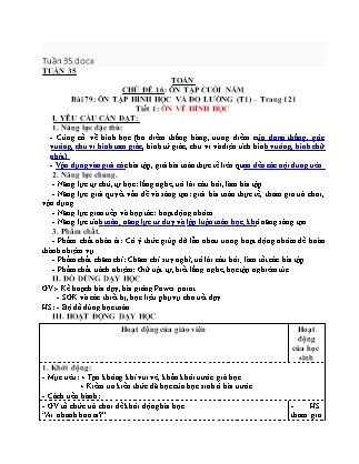 Giáo án môn Toán Lớp 3 sách Kết nối tri thức - Tuần 35 - Chủ đề 16: Ôn tập cuối nămt - Bài 79: Ôn tập hình học và đo lường (Tiết 1)