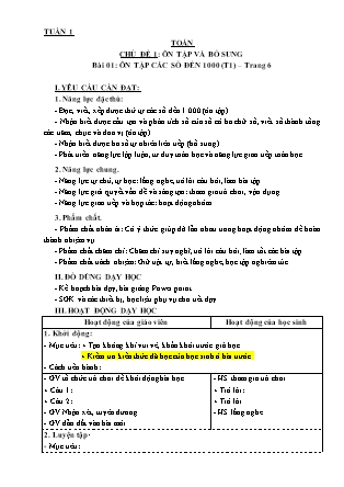 Giáo án môn Toán Lớp 3 - Tuần 1 - Bài 1: Ôn tập các số đến 1000 (Tiết 1)