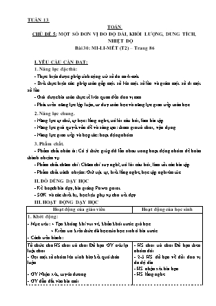 Giáo án môn Toán Lớp 3 - Tuần 13 - Bài 30: Mi-li-mét (Tiết 2)