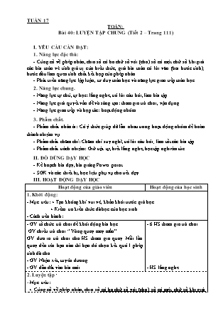 Giáo án môn Toán Lớp 3 - Tuần 17 - Bài 40: Luyện tập chung (Tiết 2)