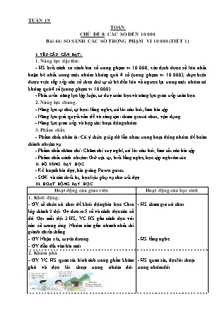 Giáo án môn Toán Lớp 3 - Tuần 19 - Bài 46: So sánh các số trong phạm vi 10 000 (Tiết 1) Giáo án môn Toán Lớp 3 - Tuần 19 - Bài 46: So sánh các số trong phạm vi 10 000 (Tiết 1)