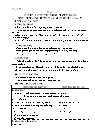 Giáo án môn Toán Lớp 3 - Tuần 28 - Bài 63: Phép cộng trong phạm vi 100 000 (Tiết 1)