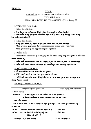 Giáo án môn Toán Lớp 3 - Tuần 29 - Bài 66: Xem đồng hồ. Tháng-năm (Tiết 1)