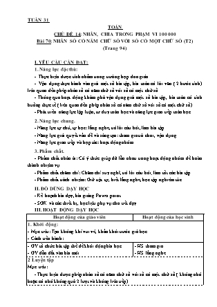 Giáo án môn Toán Lớp 3 - Tuần 31 - Bài 70: Nhân số có năm chữ số với số có một chữ số (Tiết 2)