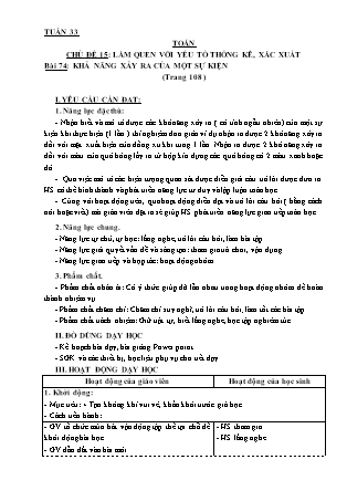 Giáo án môn Toán Lớp 3 - Tuần 33 - Bài 74: Khả năng xảy ra của một sự kiện