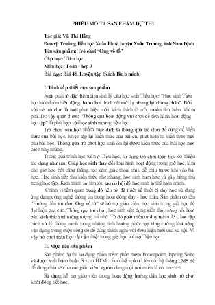 Phiếu mô tả sản phẩm trò chơi Toán 3 - Bài 48: Luyện tập - Tên sản phẩm: Trò chơi “Ong về tổ”