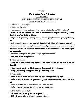 Kế hoạch bài dạy Lớp 3 - Tuần 1 NH 2022-2023 (GV: Đặng Thị Mến)